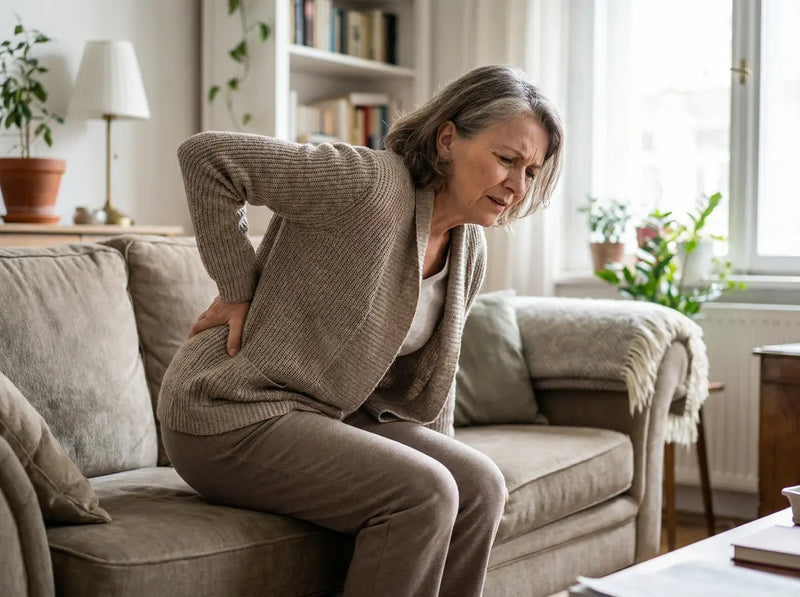 Person mit akuten Rückenschmerzen in der Lendenwirbelsäule – zeigt typische Schmerzlokalisation und Notwendigkeit von Stabilisierung.